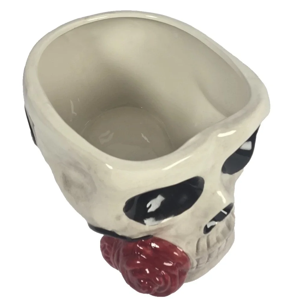 Midnight Spell Skull Planter OS Ivory Red New Gothic Halloween Ceramic Decor